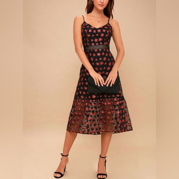 Jack by BB Dakota Magic Hour Black Embroidered Midi Dress Size 8 - Picture 1 of 13